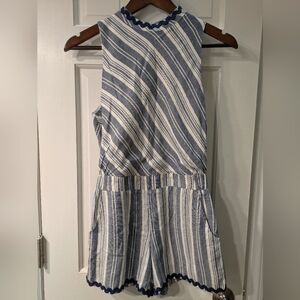 THML XS Navy and White Striped Romper